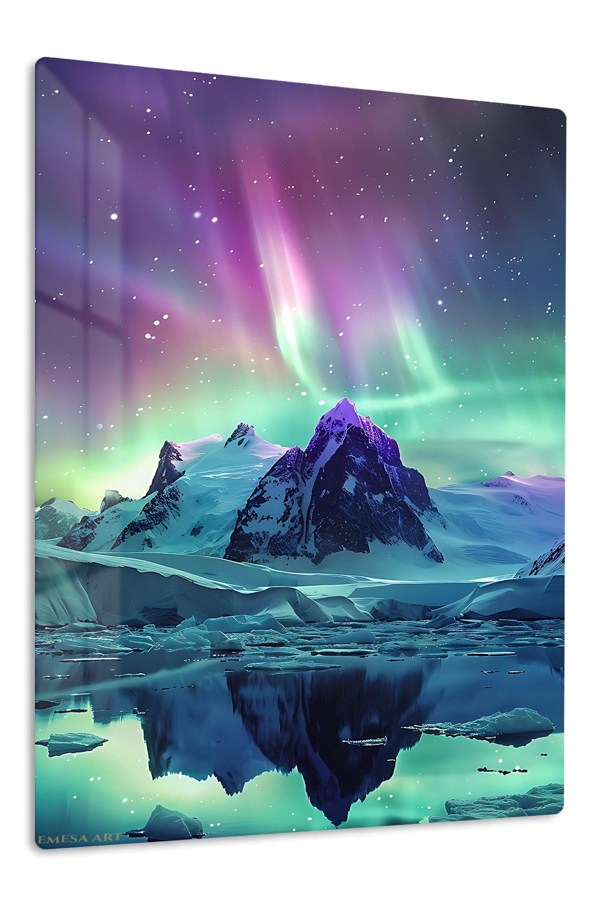 Aurora Over Frozen Peaks premium metal wall art – front view