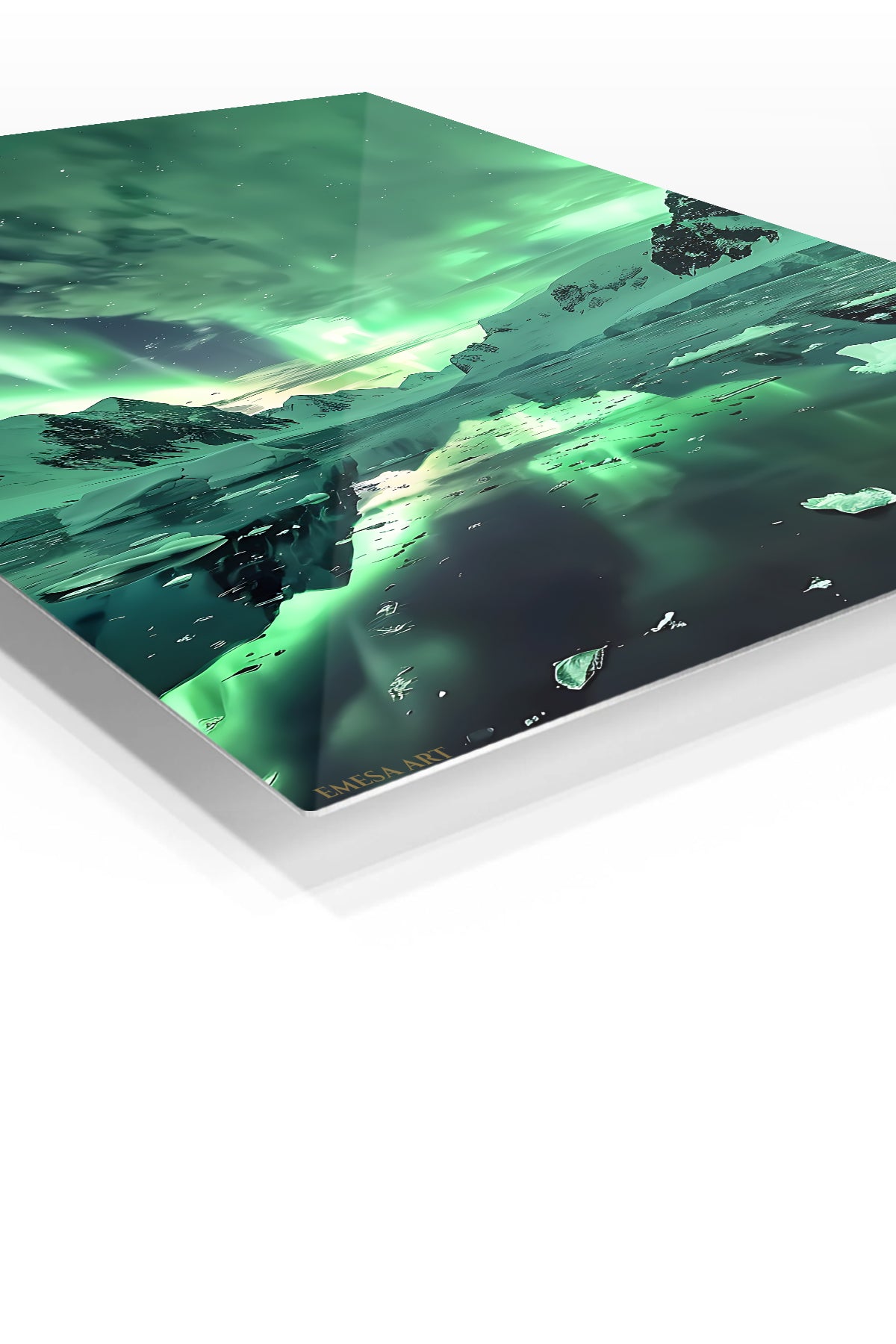 Aurora Over Frozen Lake premium metal wall art – angled view