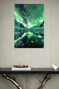 Aurora Over Frozen Lake metal wall art displayed in a modern interior