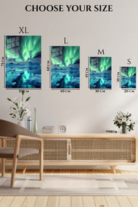 EMESA metal wall art size comparison guide for Aurora Over Frozen Shore