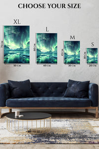 EMESA metal wall art size comparison guide for Aurora Over Frozen Lagoon
