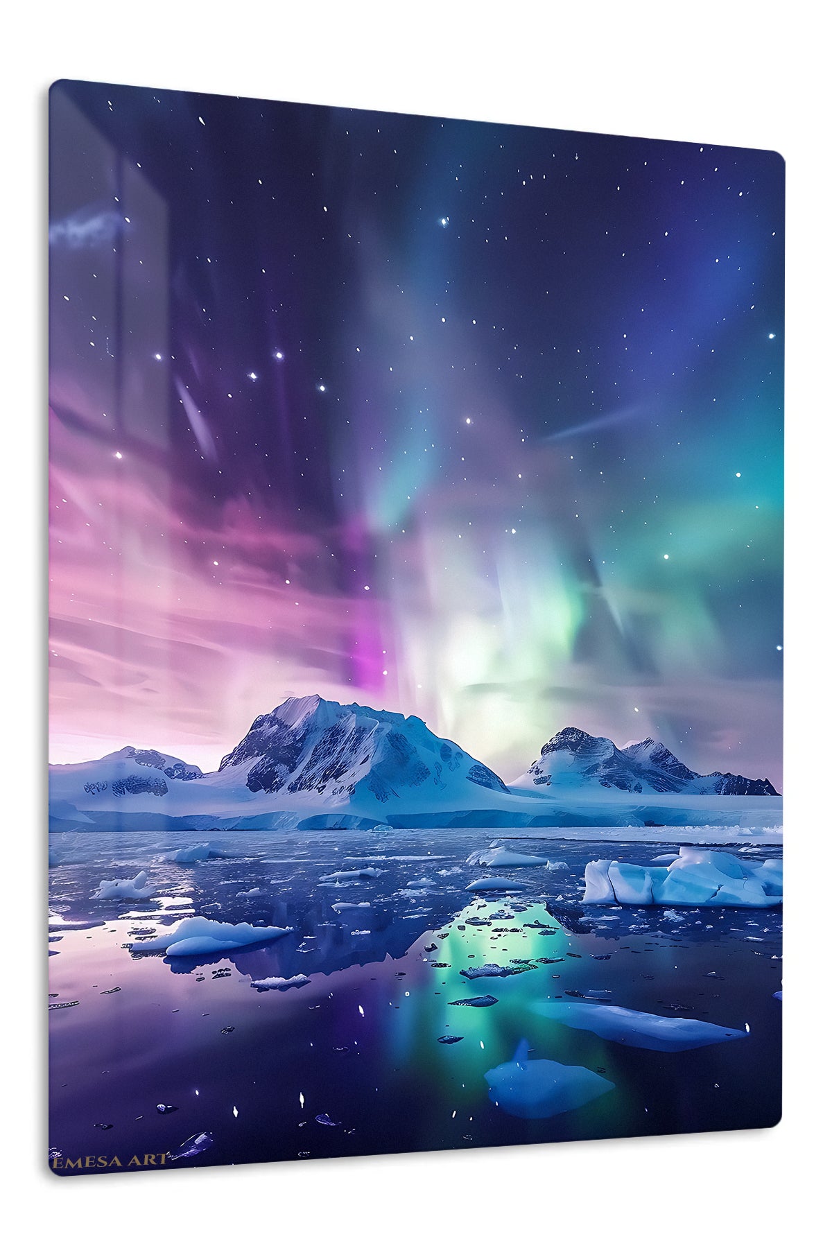 Aurora Over Frozen Peaks premium metal wall art – front view