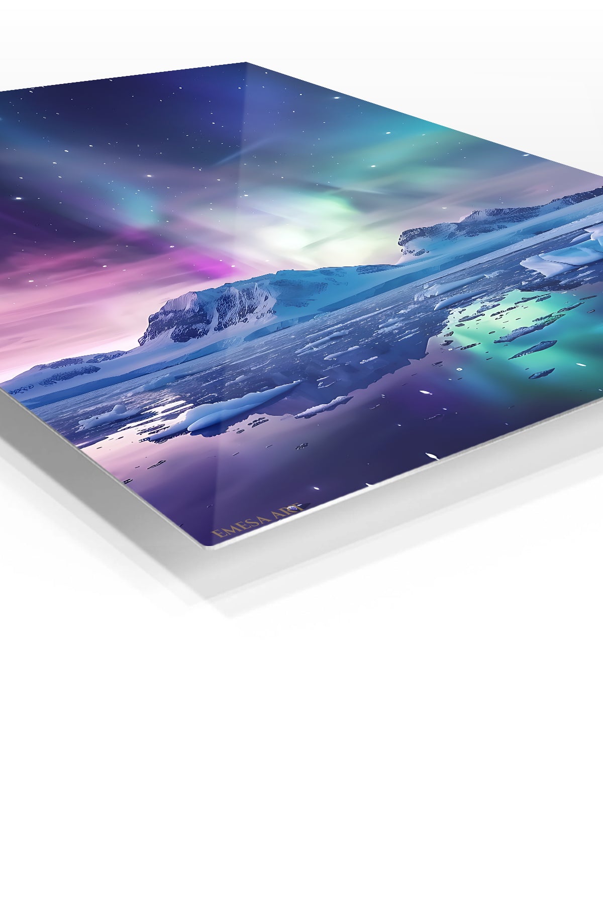 Aurora Over Frozen Peaks premium metal wall art – angled view