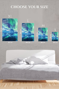 EMESA metal wall art size comparison guide for Aurora Over Frozen Peaks
