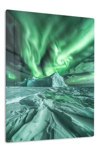 Emerald Aurora Over Iceberg premium metal wall art – front view