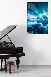 Aurora Over Frozen Peaks metal wall art displayed in a contemporary living space