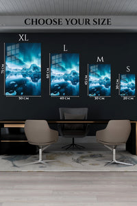 EMESA metal wall art size comparison guide for Aurora Over Frozen Peaks