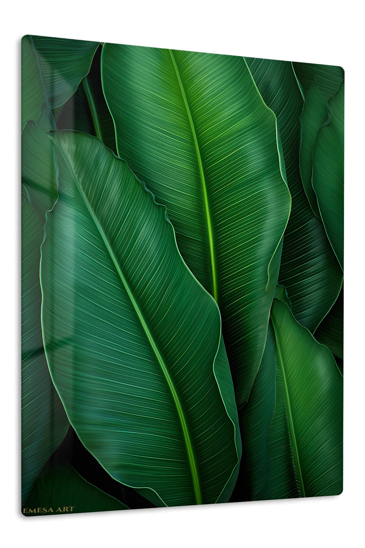 Emerald Tropical Leaf Canopy premium metal wall art – front view