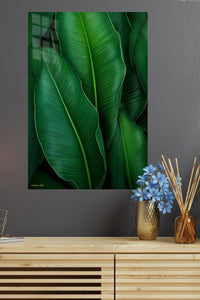 Emerald Tropical Leaf Canopy metal wall art displayed in a modern interior