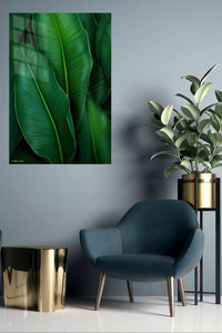 Emerald Tropical Leaf Canopy metal wall art displayed in a contemporary living space