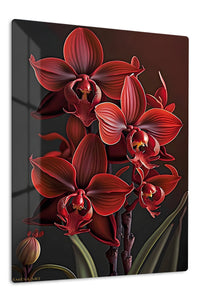 Crimson Orchid Cluster premium metal wall art – front view