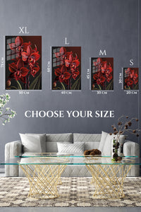 EMESA metal wall art size comparison guide for Crimson Orchid Cluster