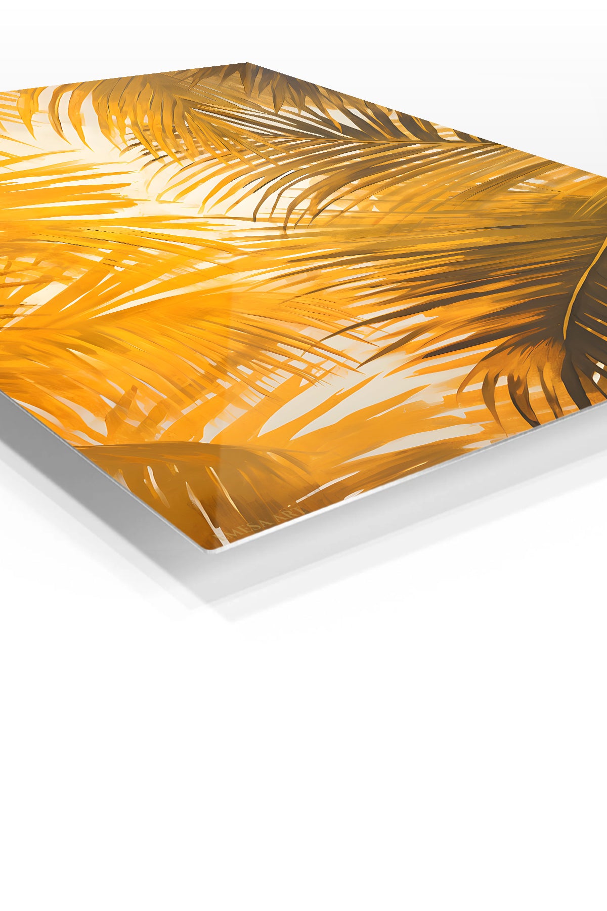 Golden Palm Canopy premium metal wall art – angled view
