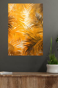 Golden Palm Canopy metal wall art displayed in a modern interior