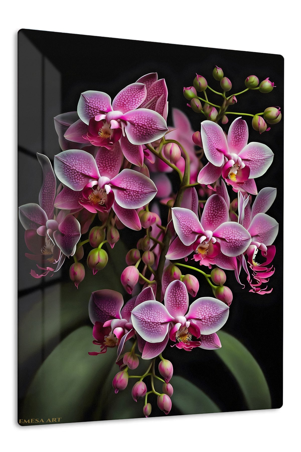 Radiant Pink Orchid Cascade premium metal wall art – front view