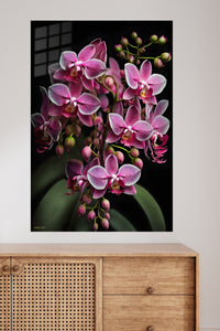 Radiant Pink Orchid Cascade metal wall art displayed in a modern interior