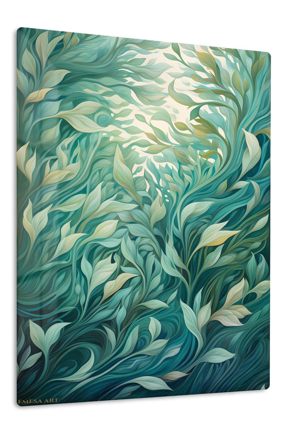 Flowing Teal Botanical Garden premium metal wall art – front view