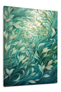 Flowing Teal Botanical Garden premium metal wall art – front view