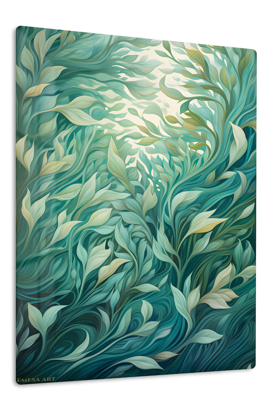 Flowing Teal Botanical Garden premium metal wall art – front view