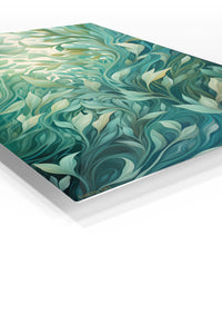 Flowing Teal Botanical Garden premium metal wall art – angled view
