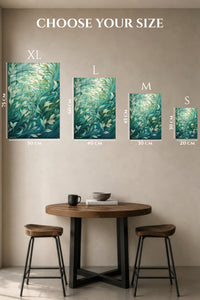 EMESA metal wall art size comparison guide for Flowing Teal Botanical Garden
