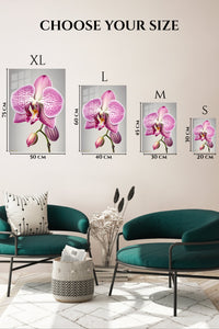 EMESA metal wall art size comparison guide for Spotted Pink Orchid Bloom