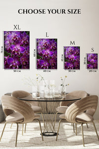EMESA metal wall art size comparison guide for Velvet Purple Orchid Cluster