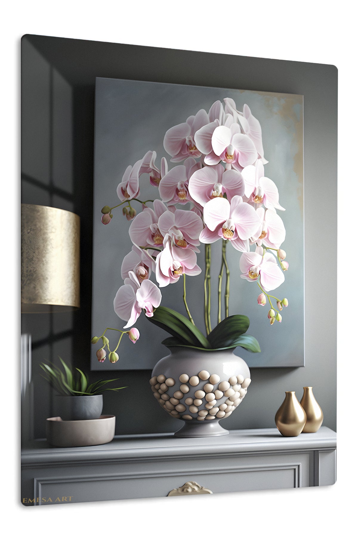 Blush Orchid Cascade premium metal wall art – front view