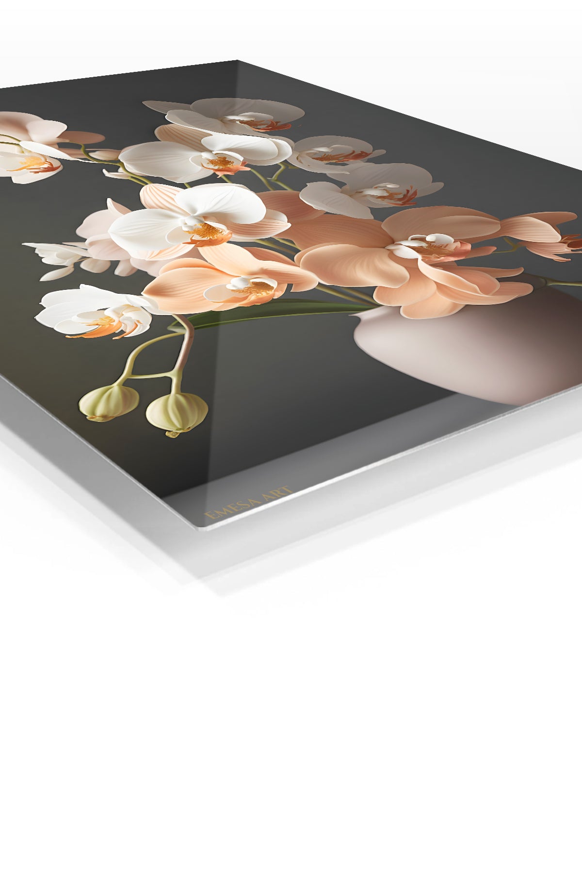Blush Orchid Arrangement premium metal wall art – angled view