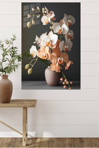 Blush Orchid Arrangement metal wall art displayed in a modern interior