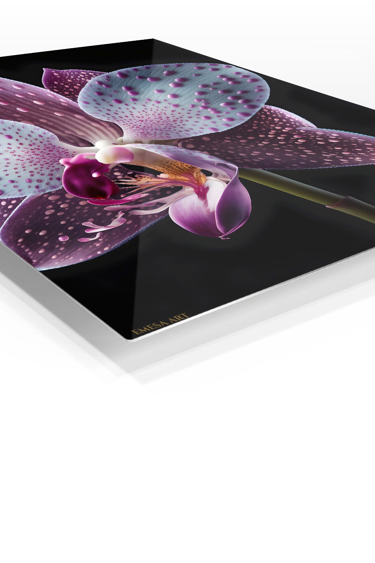 Velvet Orchid Bloom premium metal wall art – angled view