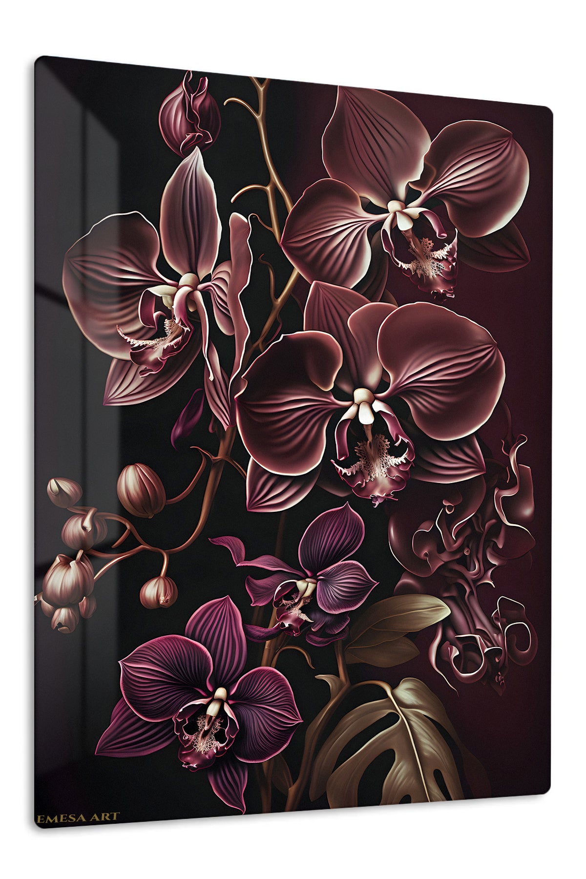 Midnight Orchid Reverie premium metal wall art – front view
