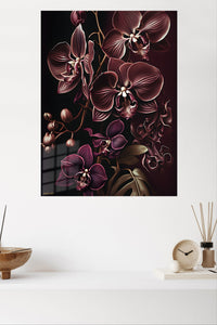 Midnight Orchid Reverie metal wall art displayed in a modern interior
