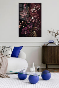 Midnight Orchid Reverie metal wall art displayed in a contemporary living space