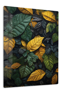 Golden Rainforest Leaves premium metal wall art – front view