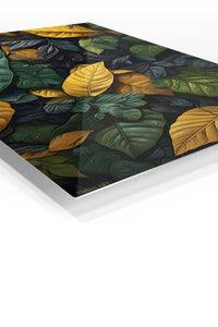 Golden Rainforest Leaves premium metal wall art – angled view