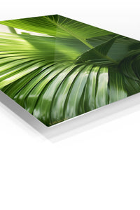 Sunlit Tropical Palm Leaves premium metal wall art – angled view