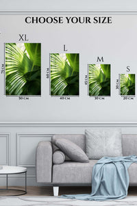 EMESA metal wall art size comparison guide for Sunlit Tropical Palm Leaves