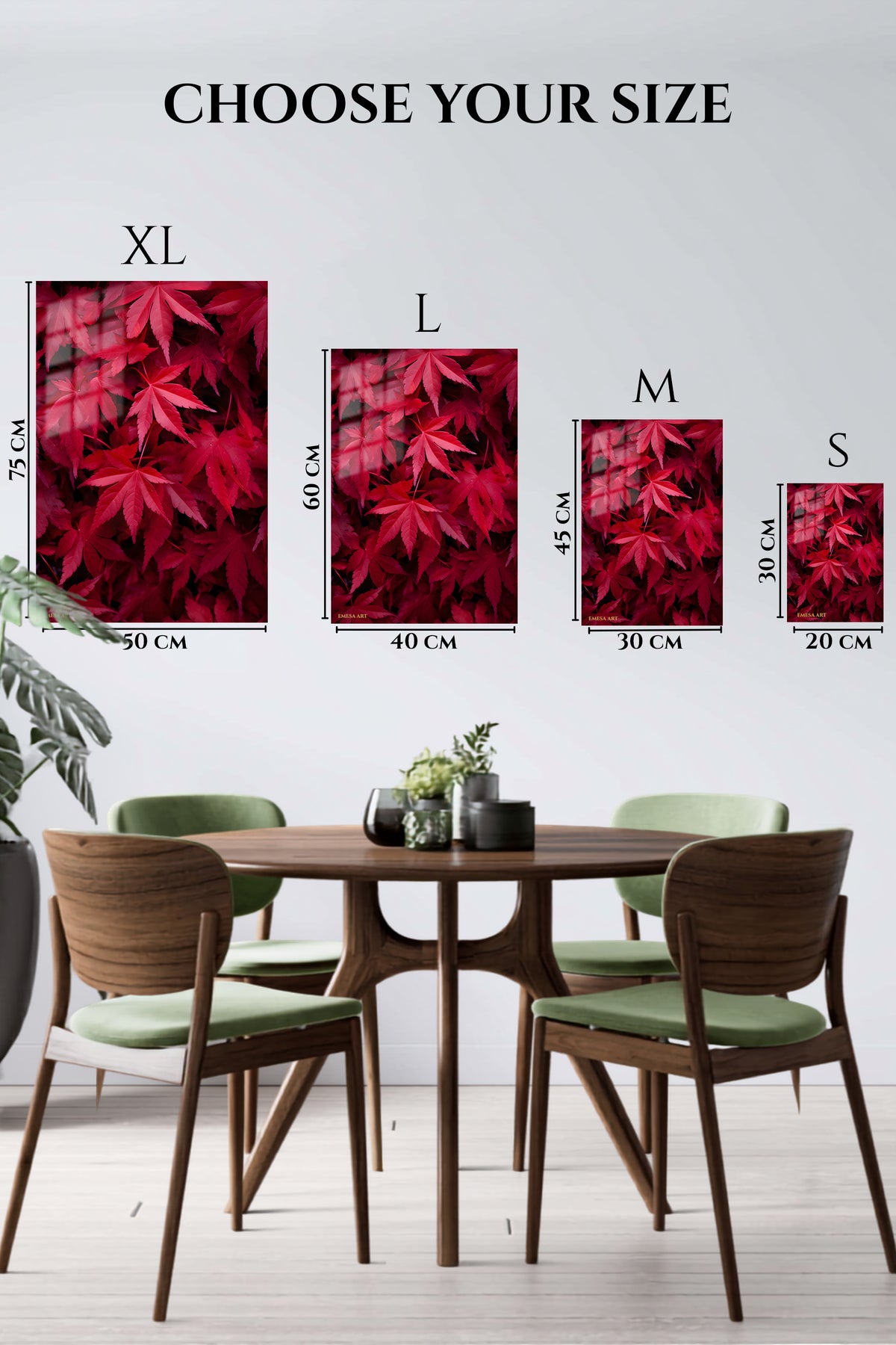 EMESA metal wall art size comparison guide for Crimson Leaf Canopy