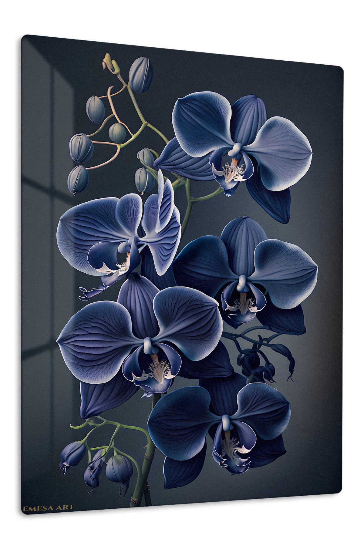 Midnight Blue Orchid Cascade premium metal wall art – front view
