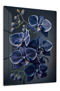 Midnight Blue Orchid Cascade premium metal wall art – front view