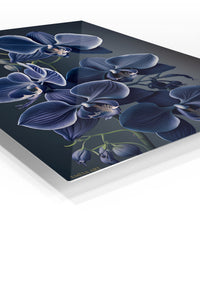 Midnight Blue Orchid Cascade premium metal wall art – angled view