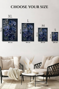 EMESA metal wall art size comparison guide for Midnight Blue Orchid Cascade