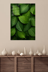 Layered Green Leaves metal wall art displayed in a modern interior