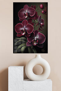 Burgundy Orchid Elegance metal wall art displayed in a modern interior