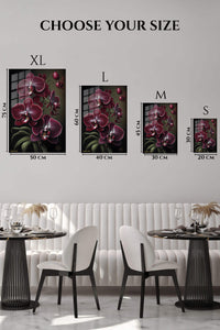EMESA metal wall art size comparison guide for Burgundy Orchid Elegance