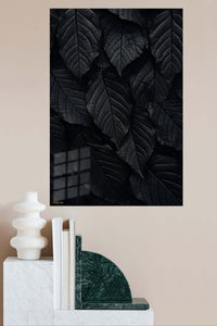 Midnight Leaf Canopy metal wall art displayed in a modern interior