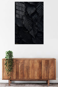 Midnight Leaf Canopy metal wall art displayed in a contemporary living space