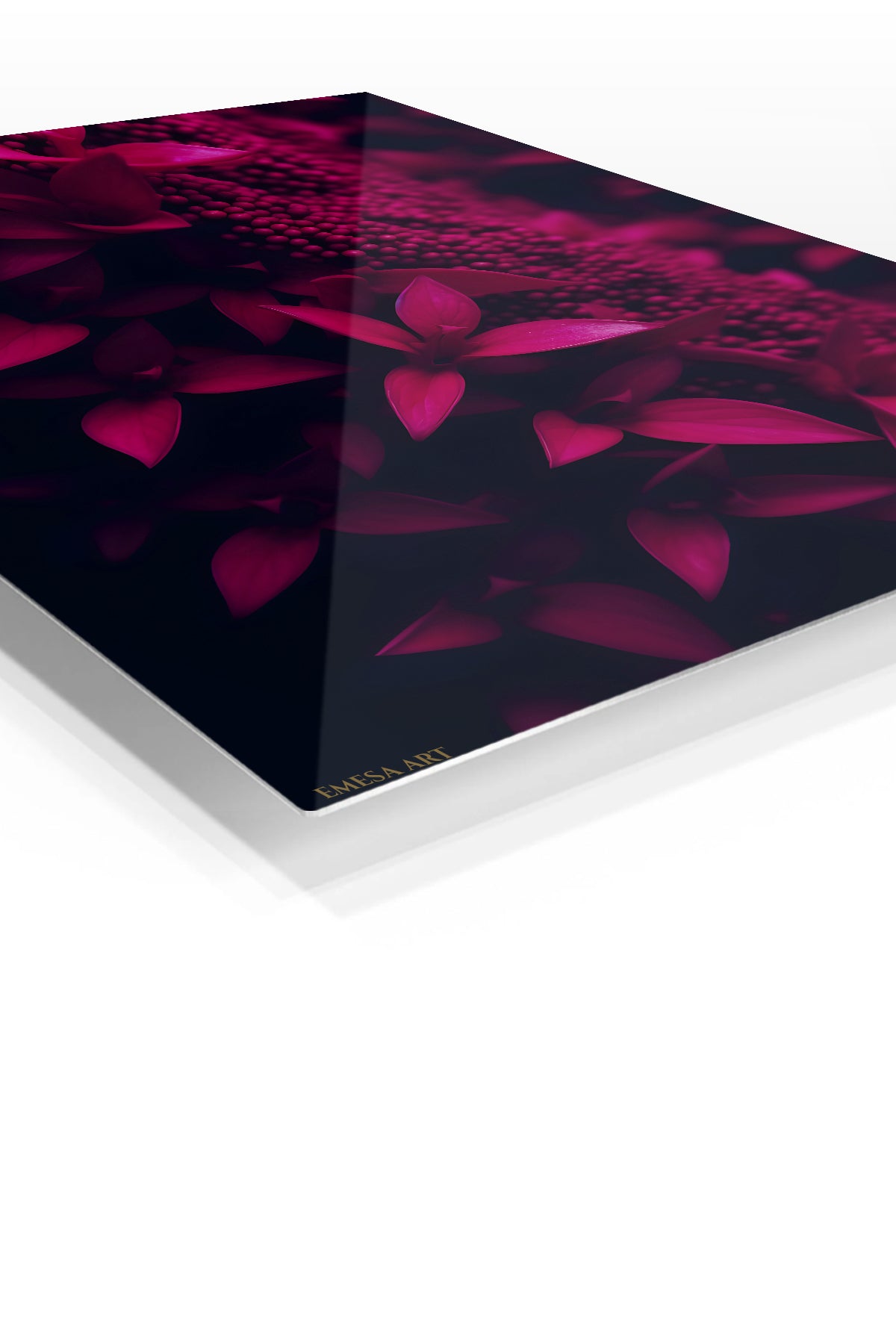 Crimson Botanical Shadows premium metal wall art – angled view