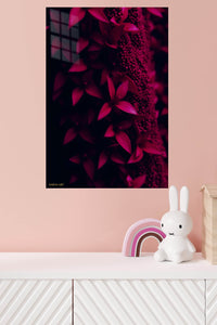 Crimson Botanical Shadows metal wall art displayed in a modern interior